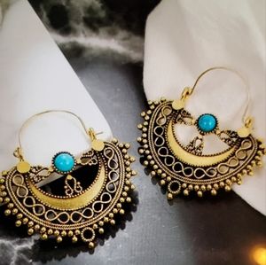 Gold and Turquoise Hoop Earrings